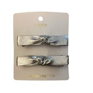 J. Crew silver Metallic faux-leather bow barrettes set